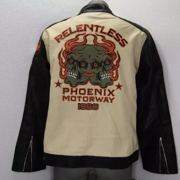 Watson Men’s “Phoenix” Moto Jacket – Cream/Black